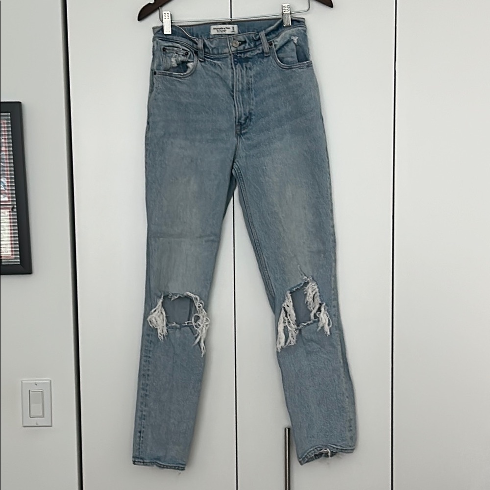 Abercrombie & Fitch Light Blue Distressed Straight Leg Jeans